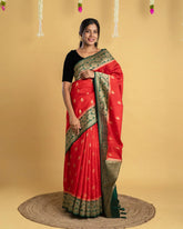 Sivappu Pachchai Tussar Saree